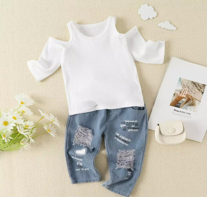 Baby Girl Top With Jeans Set White Sets for kids