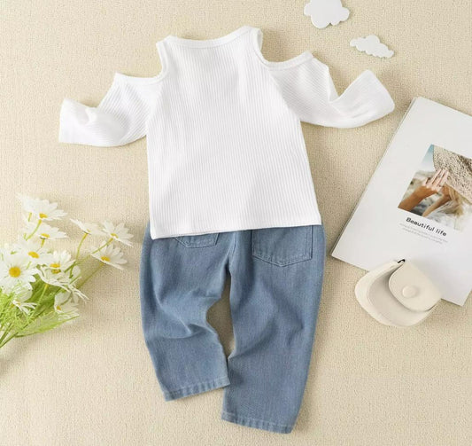 Baby Girl Top With Jeans Set White Sets for kids