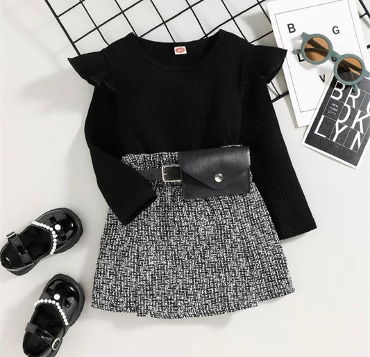 Baby Girl Top With Ruffles & Skirt Set With Matching Waist Belt