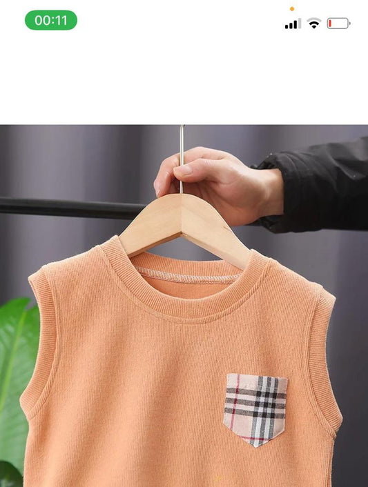 Baby Boy Burberry Print Shirt Pants & Sweater Set Orange Sets for kids