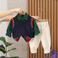 Baby Boy Formal Print Shirt Pants & Sweater Set With Side Bag