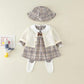 Baby Girl Burberry Romper & Sweater Set With Matching Hat