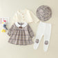 Baby Girl Burberry Romper & Sweater Set With Matching Hat