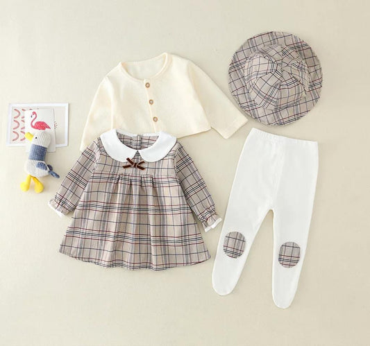 Baby Girl Burberry Romper & Sweater Set With Matching Hat