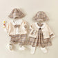 Baby Girl Burberry Romper & Sweater Set With Matching Hat