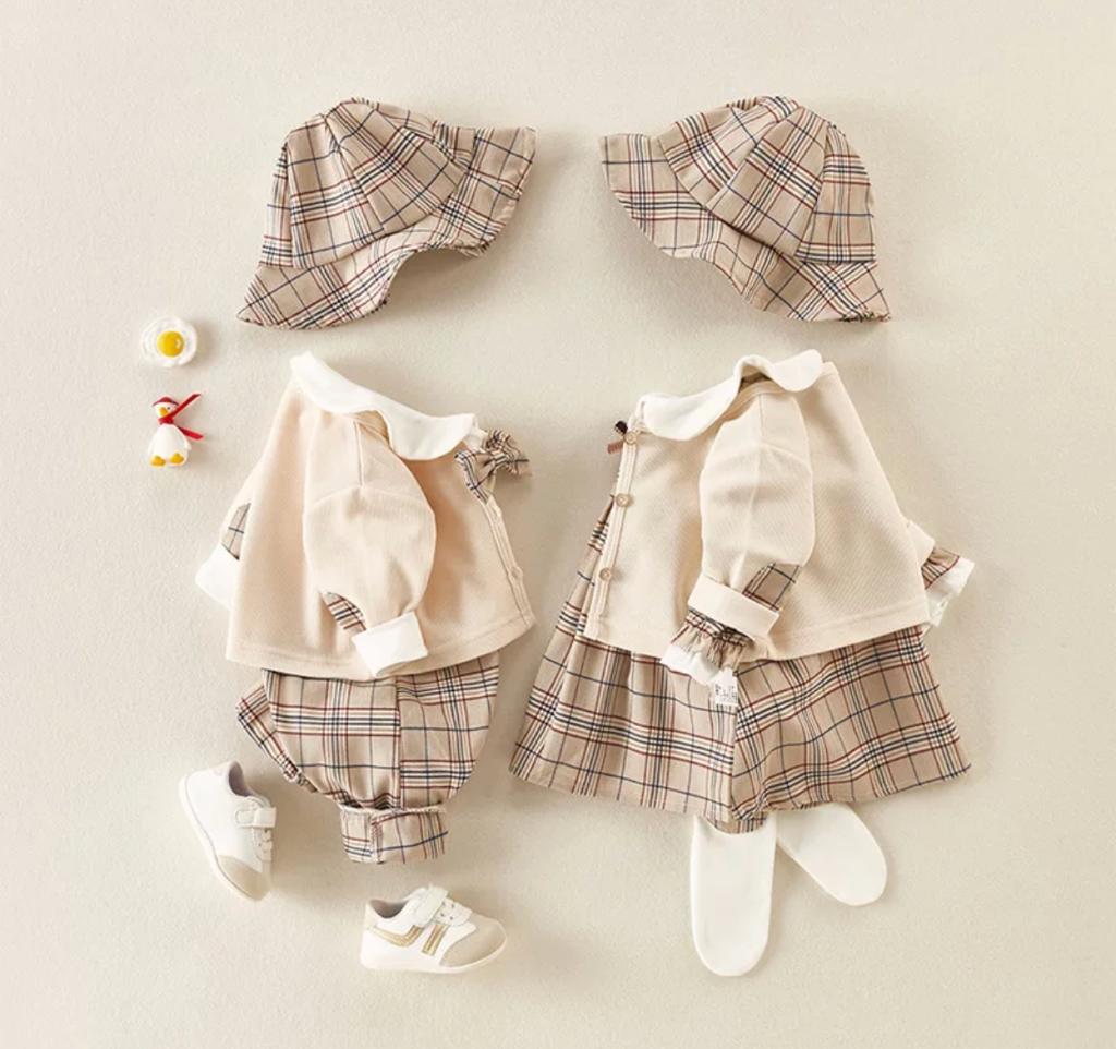 Baby Girl Burberry Romper & Sweater Set With Matching Hat