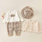 Baby Girl Burberry Romper & Sweater Set With Matching Hat