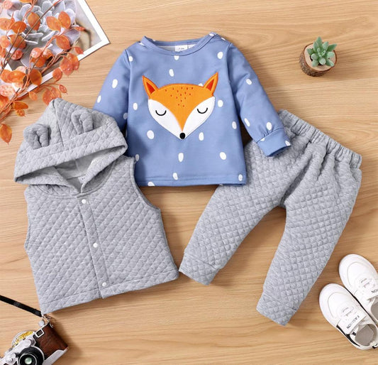 Baby Boy Trendy Fox Print Set With Hoodie & Pants Blue Sets for kids