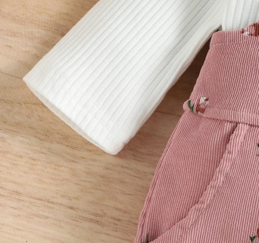 Baby Girl Flower Print Jumpsuit With Ruffled Sleeves Top Set