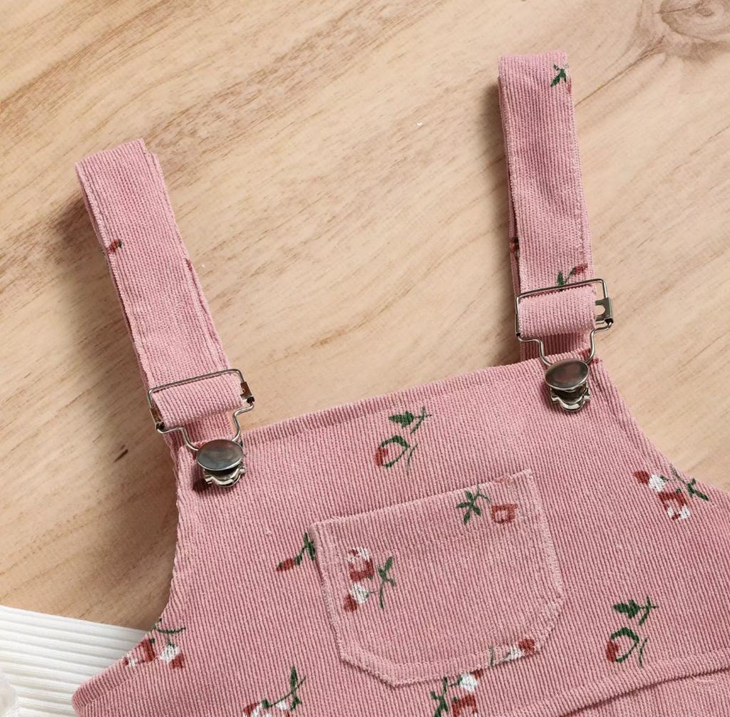 Baby Girl Flower Print Jumpsuit With Ruffled Sleeves Top Set