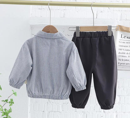 Baby Boy Casual Stripped Zipper And T-Shirt Set With Matching Pants