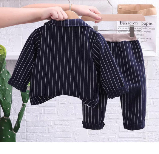 Baby Boy Formal Striped Suit With T-Shirt & Teddy Bear