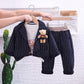 Baby Boy Formal Striped Suit With T-Shirt & Teddy Bear