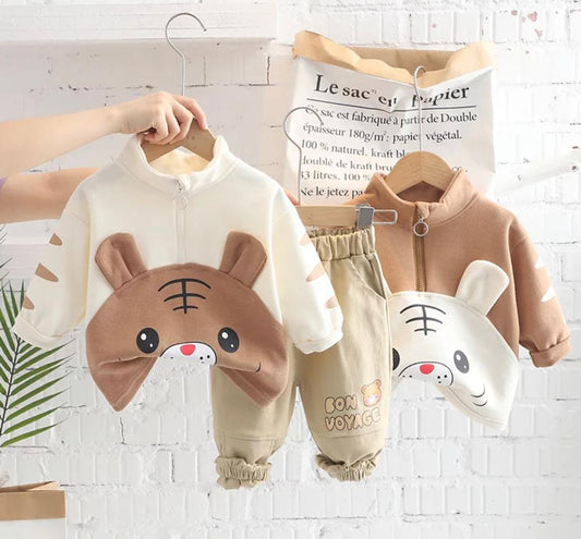 Baby Boy Tracksuit With Rabbit Print Brown Baby Clothing for kids