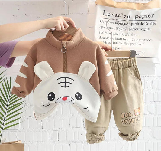 Baby Boy Tracksuit With Rabbit Print Brown Baby Clothing for kids