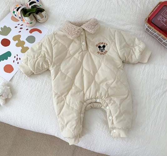 Baby Unisex Fleece Romper With Fur Collar