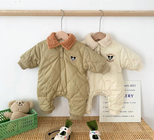 Baby Unisex Fleece Romper With Fur Collar