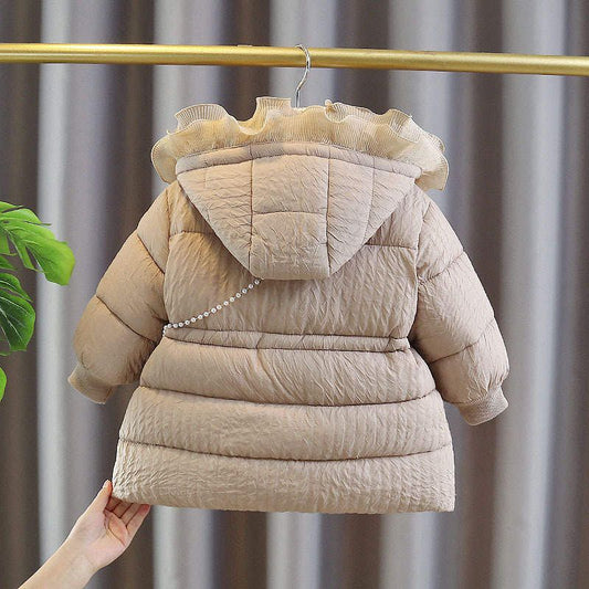 Baby Girl Puffy Jacket with Matching Purse – Beige