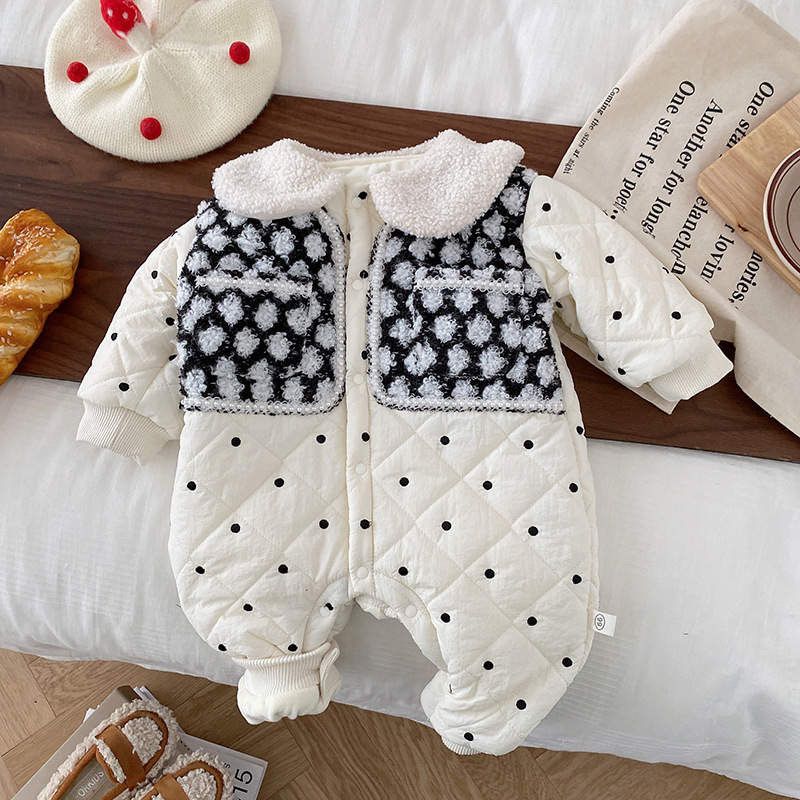 Baby Girl Fleece Romper With Fur Collar