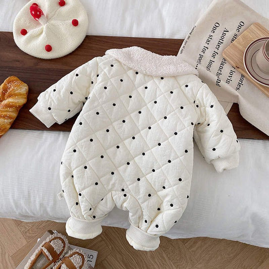 Baby Girl Fleece Romper With Fur Collar