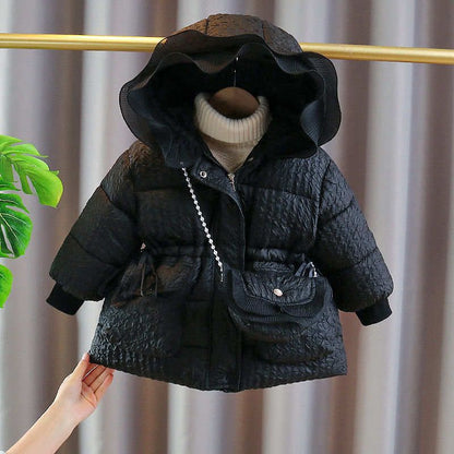 Baby Girl Full Puffy Jacket With Matching Purse Black Baby Clothing for kids