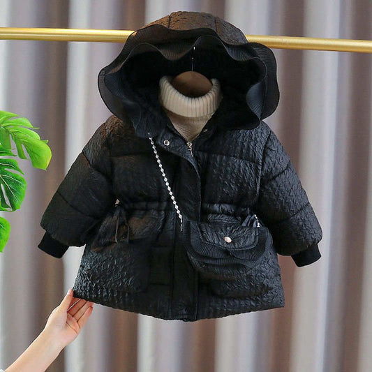 Baby Girl Full Puffy Jacket With Matching Purse Black Baby Clothing for kids
