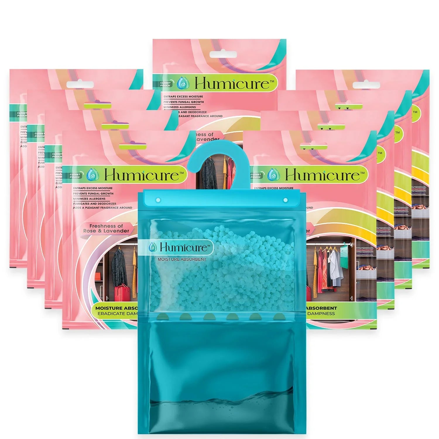 Humicure Moisture Absorber Hanging Bags - 400g / 1L Rose & Lavender 12
