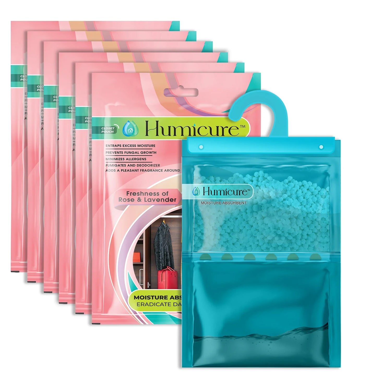 Humicure Moisture Absorber Hanging Bags - 400g / 1L Rose & Lavender 9