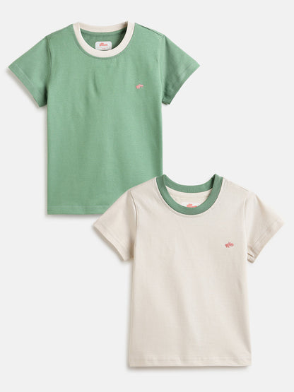 Everyday Basics: Value Pack of 2 100% Cotton T-shirt For Boys (Cream and Green)