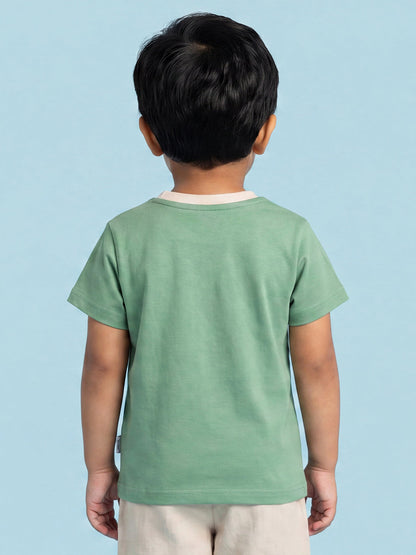 Everyday Basics: Value Pack of 2 100% Cotton T-shirt For Boys (Cream and Green)