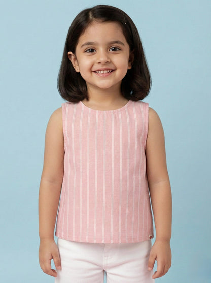 Pink Cross Back Sleeveless Top for Girls