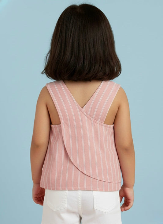 Pink Cross Back Sleeveless Top for Girls