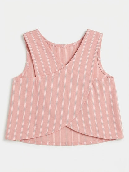 Pink Cross Back Sleeveless Top for Girls