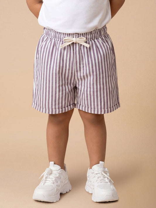 Summer Vibes Striped Shorts for Boys in Maroon and White