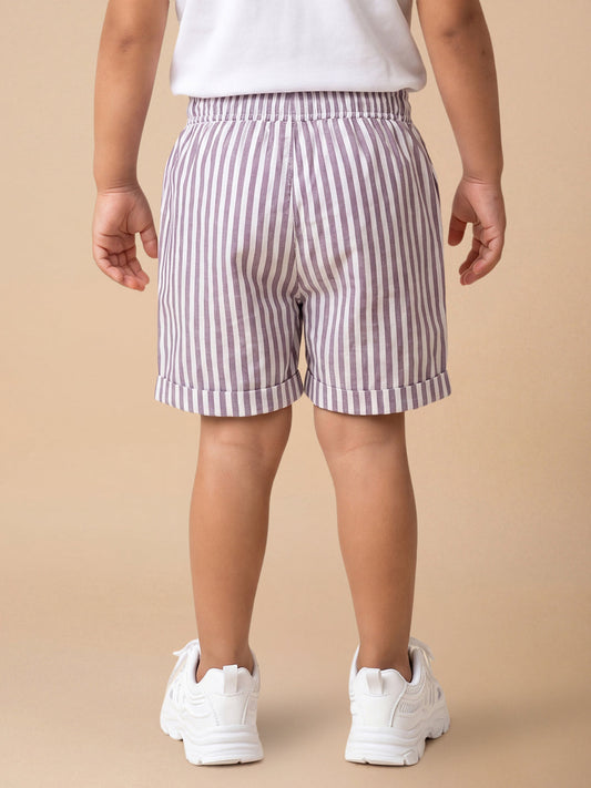 Summer Vibes Striped Shorts for Boys in Maroon and White