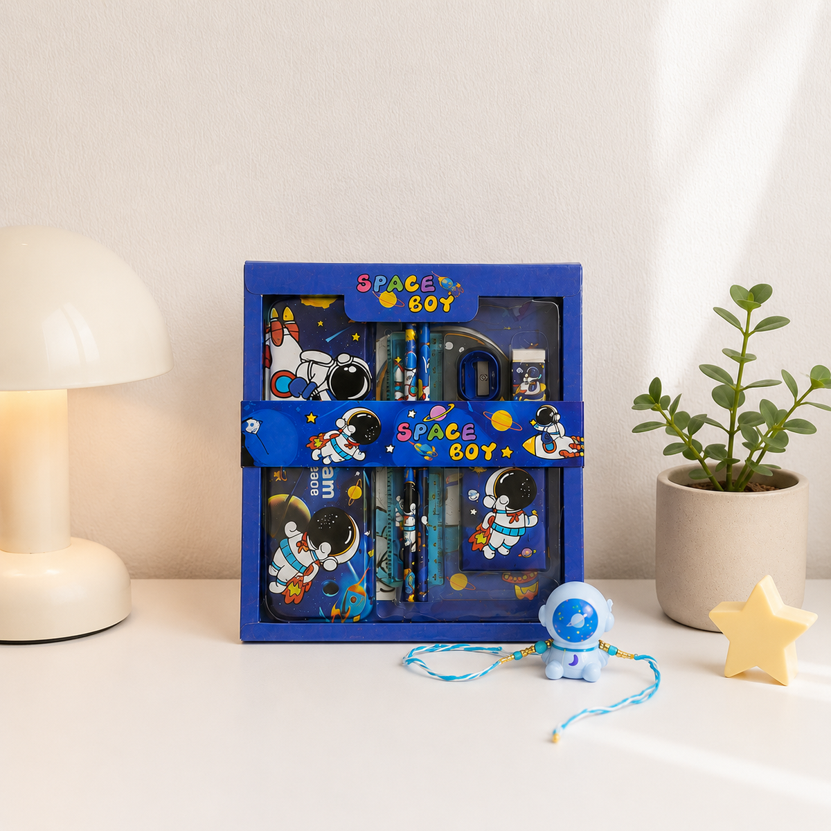 iLearnNGrow Space Theme Stationery Rakhi Combo – Pencil Box Set with Space Rakhi for Kids