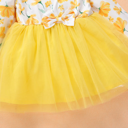 Baby Girl Full-Sleeve Floral Formal Dress – Yellow