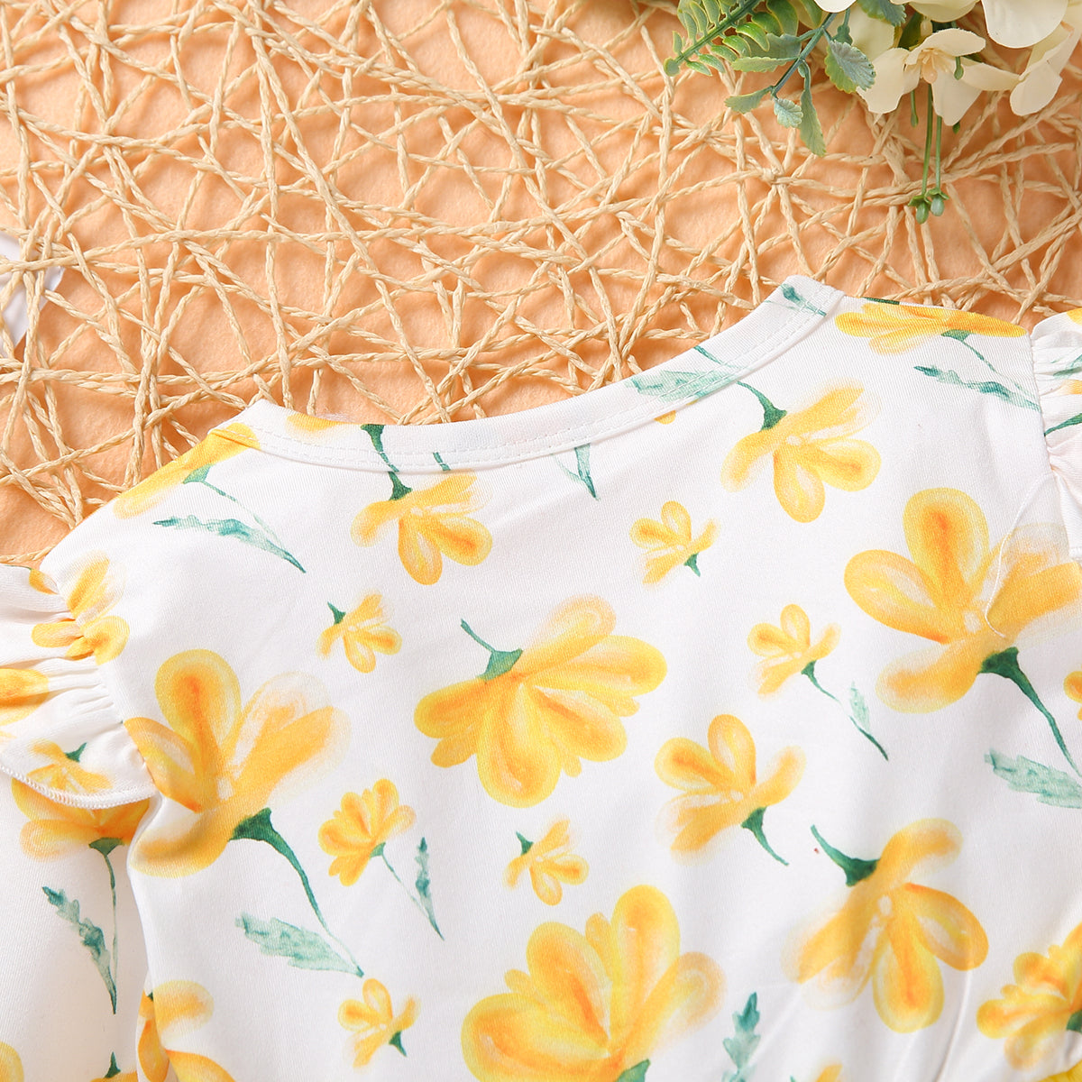 Baby Girl Full-Sleeve Floral Formal Dress – Yellow