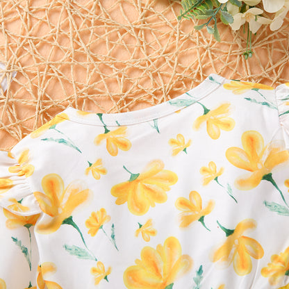 Baby Girl Full-Sleeve Floral Formal Dress – Yellow