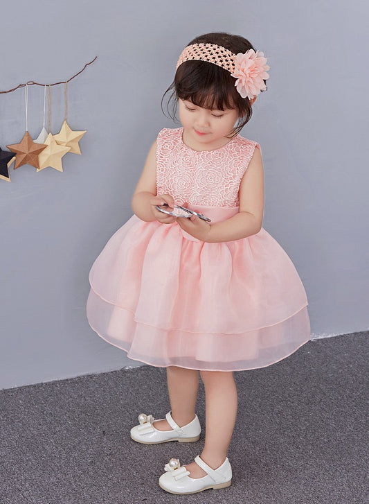 Baby Girl Formal Big-Bow Dress with Headband – Pink