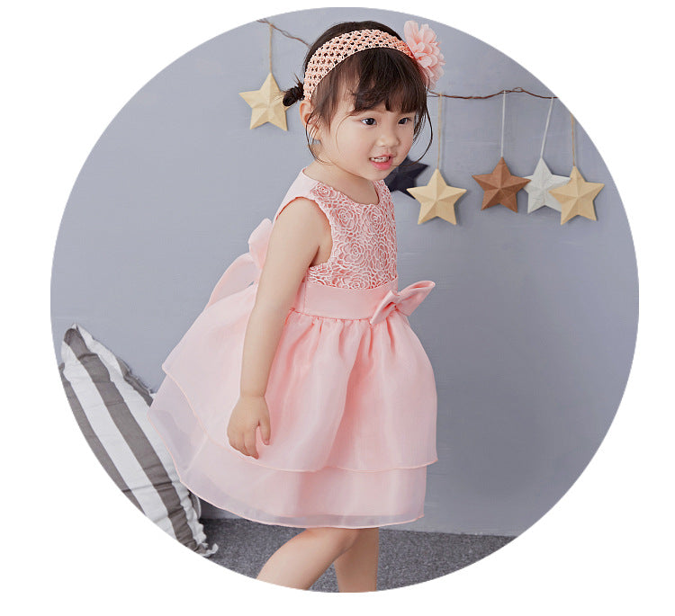 Baby Girl Formal Big-Bow Dress with Headband – Pink