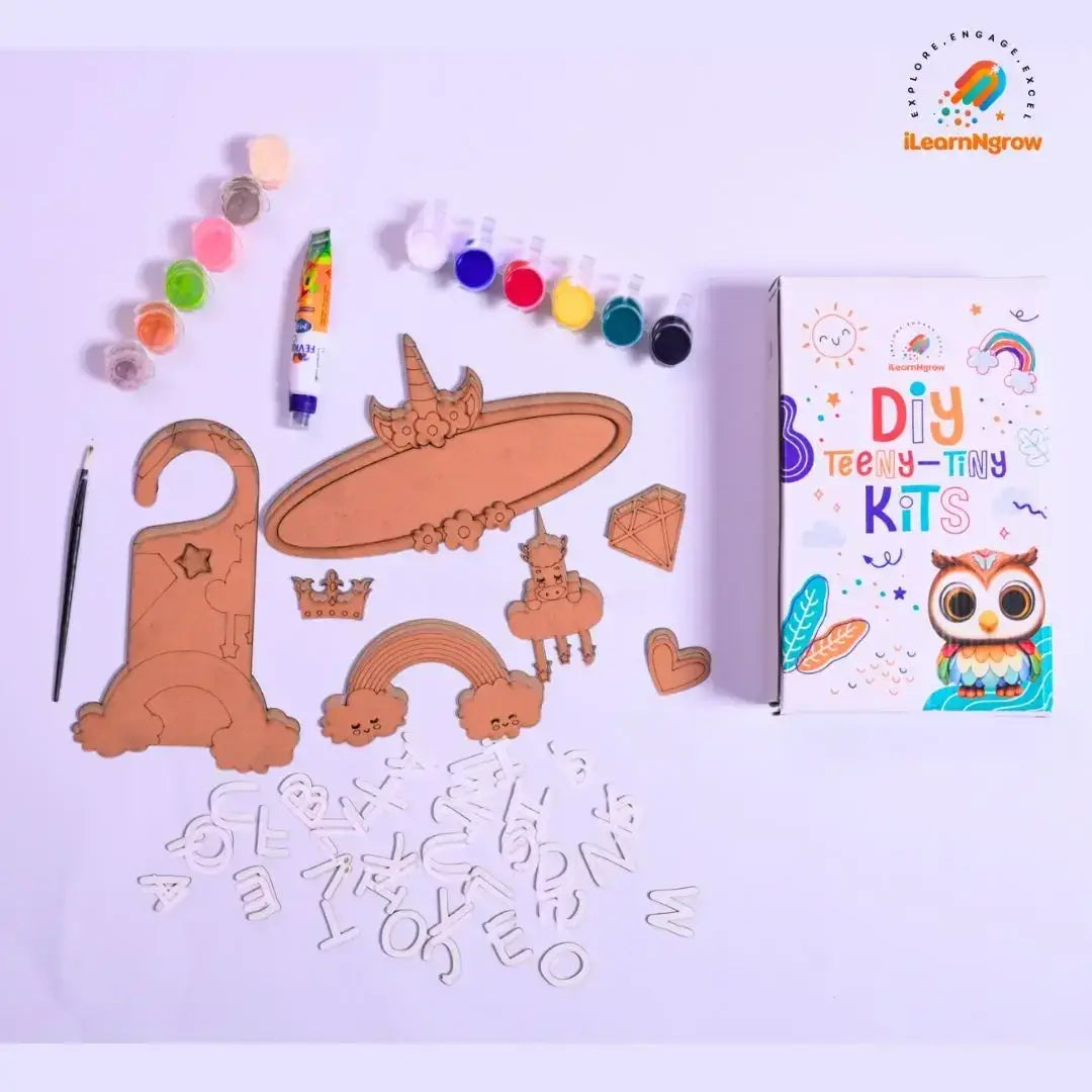 Teeny Tiny Unicorn Craft Bundle for Kids – Painting Kit & Door Handle Name Plate DIY Set