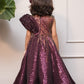 Sequin Flared Gown With Handmade Flower For Enhanced Look