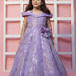 Mauve Sequin Gown With Cold Shoulder And Handmade Flower