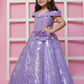 Mauve Sequin Gown With Cold Shoulder And Handmade Flower