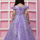 Mauve Sequin Gown With Cold Shoulder And Handmade Flower