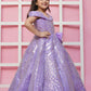 Mauve Sequin Gown With Cold Shoulder And Handmade Flower