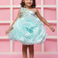 Green Flower Dress With Silver Embellished Hand Embroidery