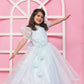 Sky Blue Organza Gown With Puff Sleeves