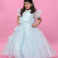 Sky Blue Organza Gown With Puff Sleeves